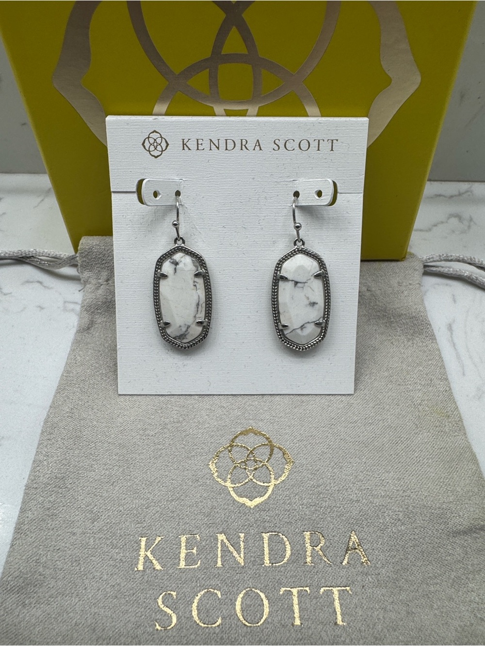 Kendra Scott White Howlite Drop Earrings with Silver Frame